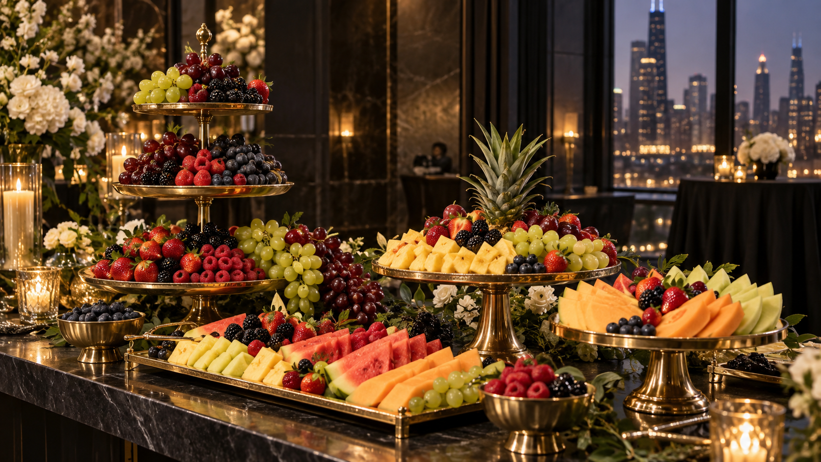 Elegant fresh fruit table arranged by AK Desserts