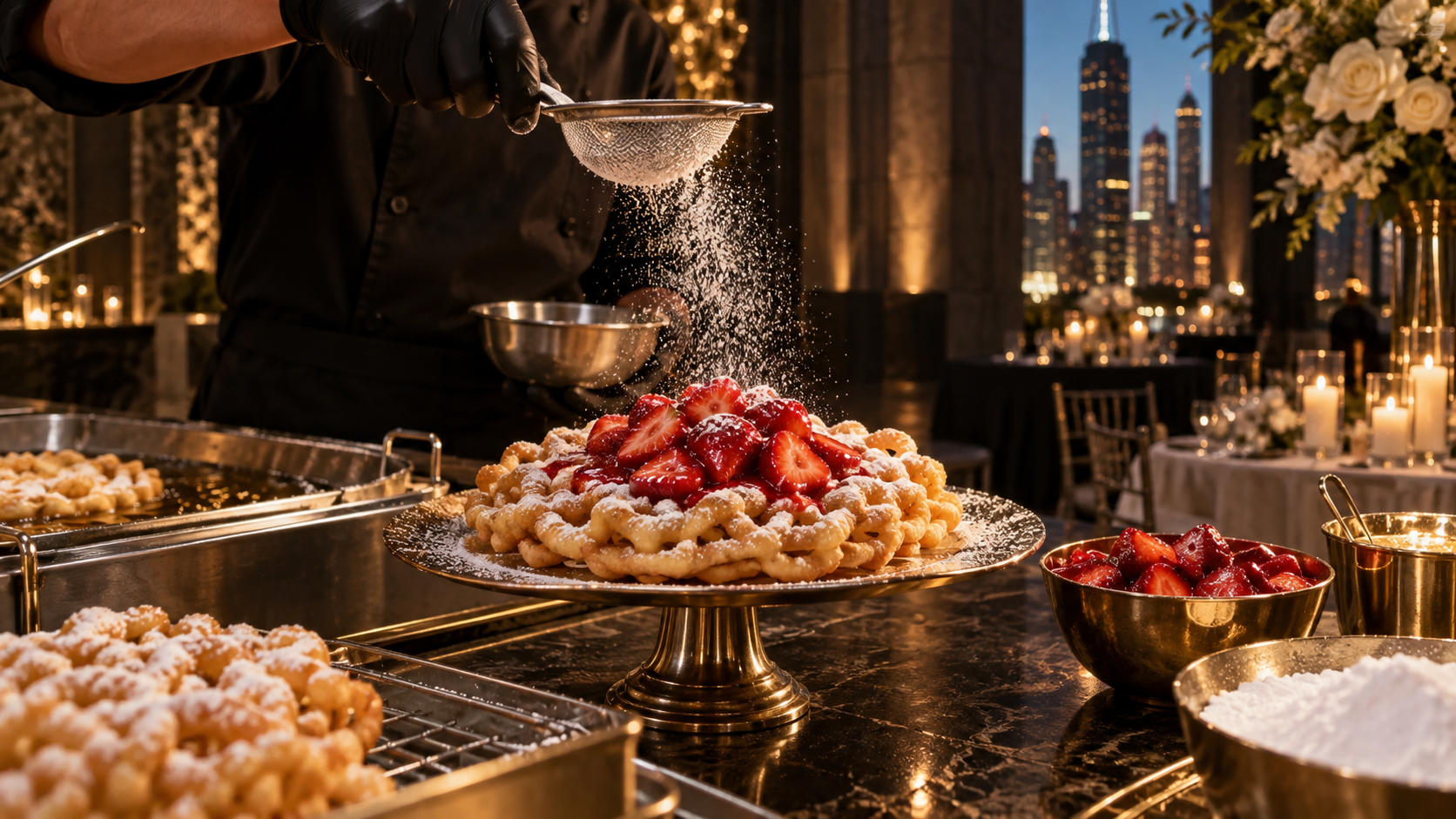 Fresh funnel cake served at an AK Desserts live station